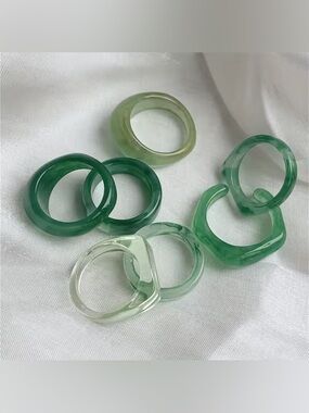 Bohemian Style Jade Green Ring Set of 7